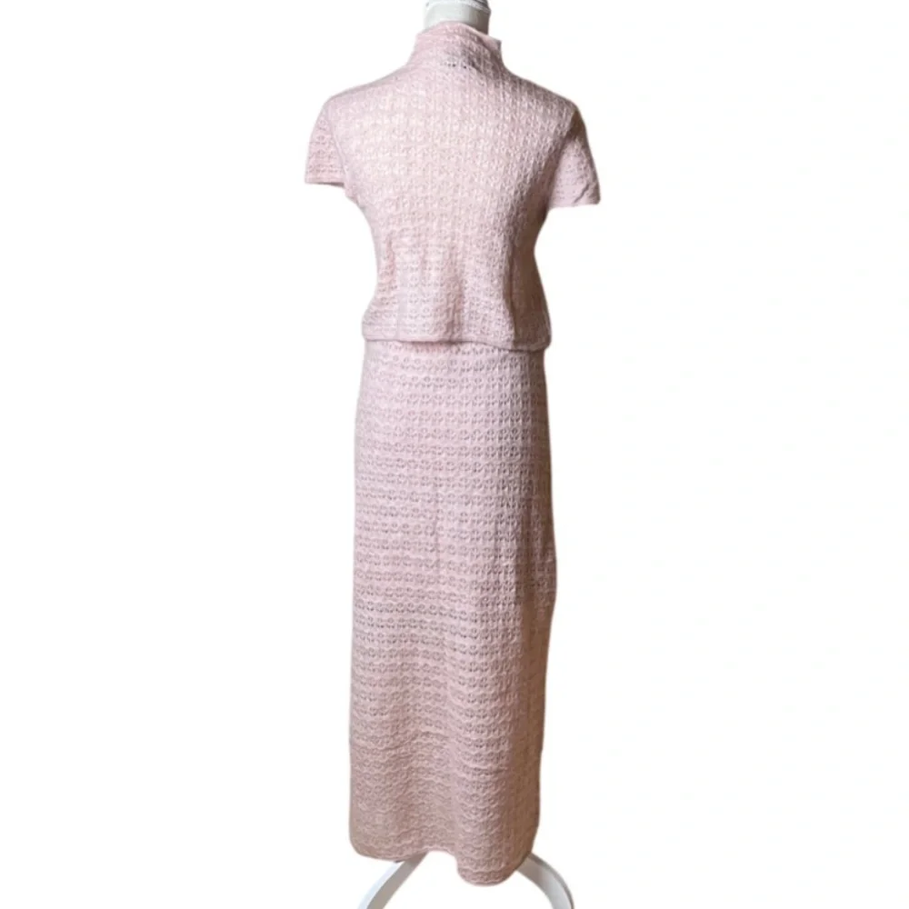 House of Harlow 1960 Crochet Knit Maxi Skirt Set - 2 Pieces Soft Pink Size S - Picture 4 of 15
